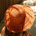 Crochet Crisscross Woven (Ribbon) Straw Hats - Khaki