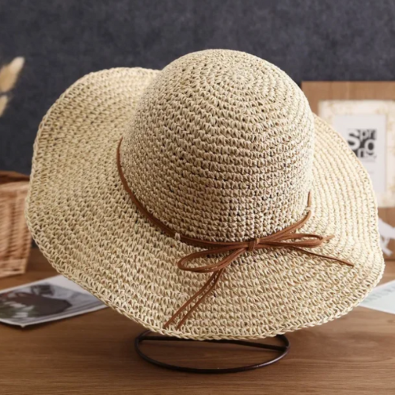 Crochet Woven (Ribbon) Straw Hats - Beige