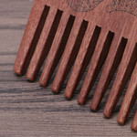 Natural Peach Wood Classic Broad Teeth Handle Comb (Fox Design) - 6