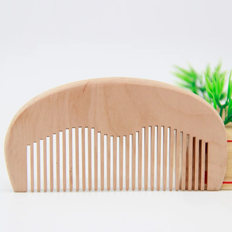 Natural Peach Wood Classic Curved D Shaped Hand Held Comb