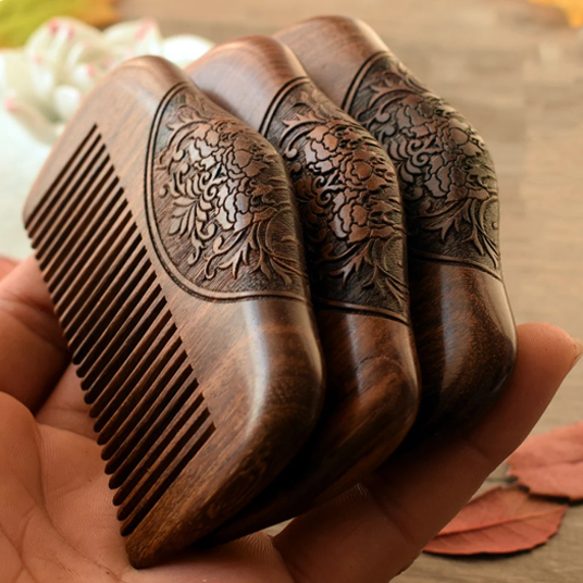 Handmade Sandalwood Top Bulge Ethnic Design Etched Regular Hand Comb