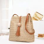 Vintage Handmade Straw Beach Bag - Brown