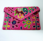 Embroidered Ethnic Boho Shoulder Crossbody Bag - Pink