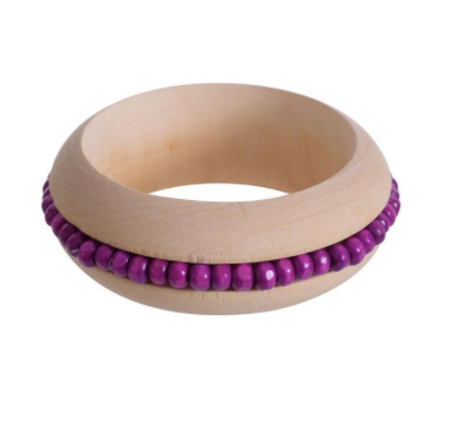 Handmade Ethnic Beads Wooden Bangle - Purple