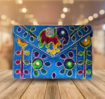 Embroidered Ethnic Boho Shoulder Crossbody Bag - Blue