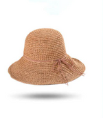 Crochet Woven (Ribbon) Straw Hats - Khaki