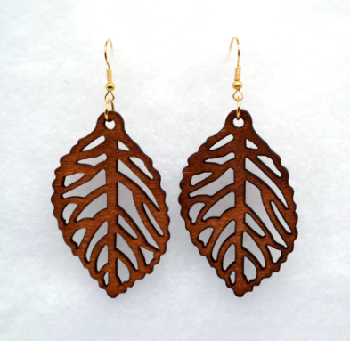 Wooden Brown Leaf Earrings