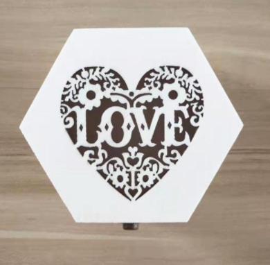 Hexagon Rosewood Finish Love Fril Wooden Gift Box