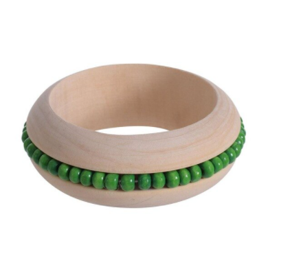 Handmade Ethnic Beads Wooden Bangle - Green