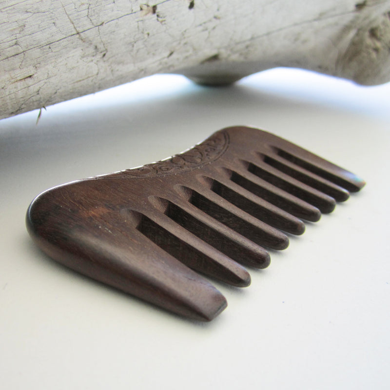 Handmade Sandalwood Wide Tooth Pocket Comb - Ethnic Incised Engraving