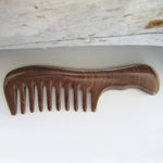 Green Sandalwood Wide/Dense Tooth Comb - Curved Handle
