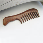 Green Sandalwood Wide/Dense Tooth Comb - Curved Handle