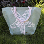 Jute Shopping Bag SeaGrn Starfish - Big