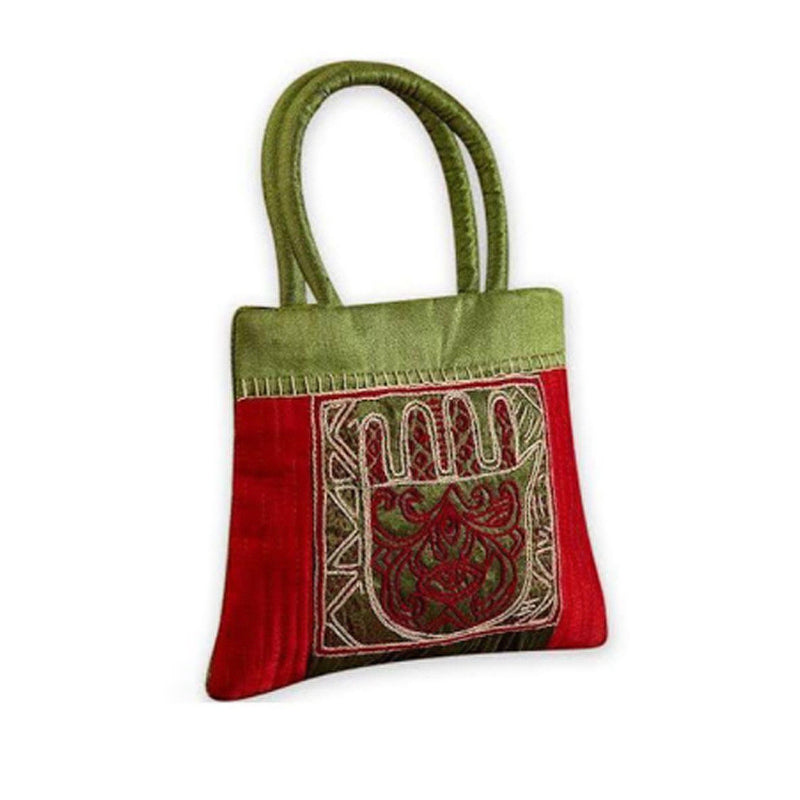 Ethnic Green and Red embroidered silk handbag