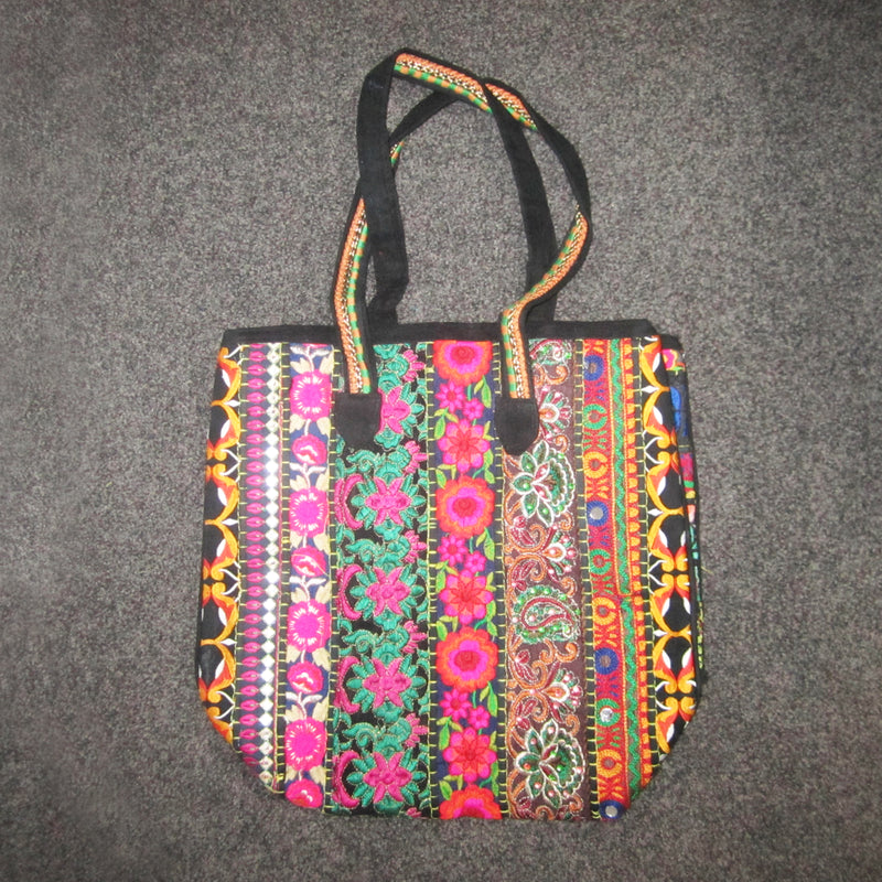 Hand Embroidered Ethnic Shoulder bag | Bohemian bag - Multicoloured embroidery patches - 03