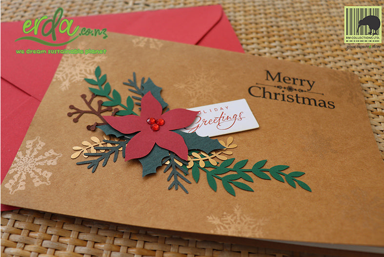 Handmade Handcrafted Flower Leaf Paper Christmas Greeting Cards