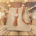 Vintage Handmade Straw Beach Bag - Brown