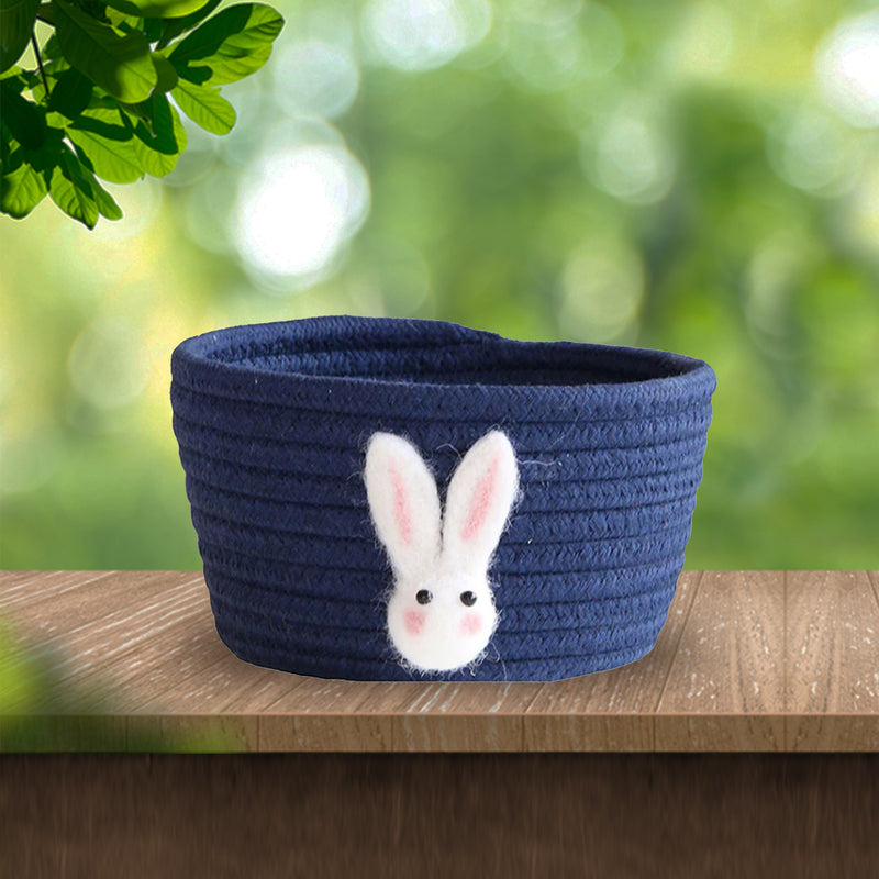 Handmade Blue Cotton Gift Basket and Desktop Organiser - Bunny