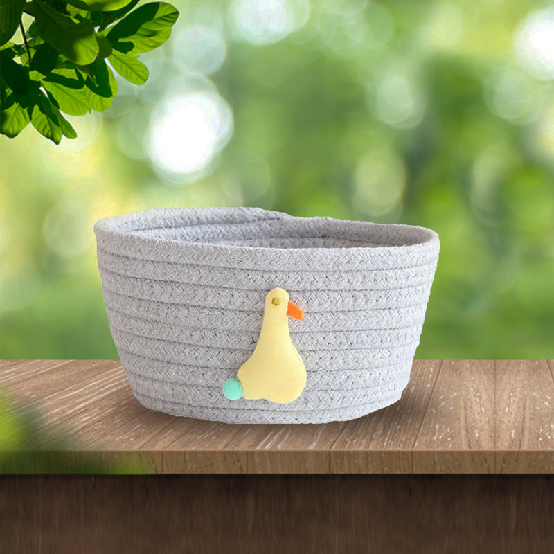 Handmade Grey Cotton Gift Basket and Desktop Organiser - Duck