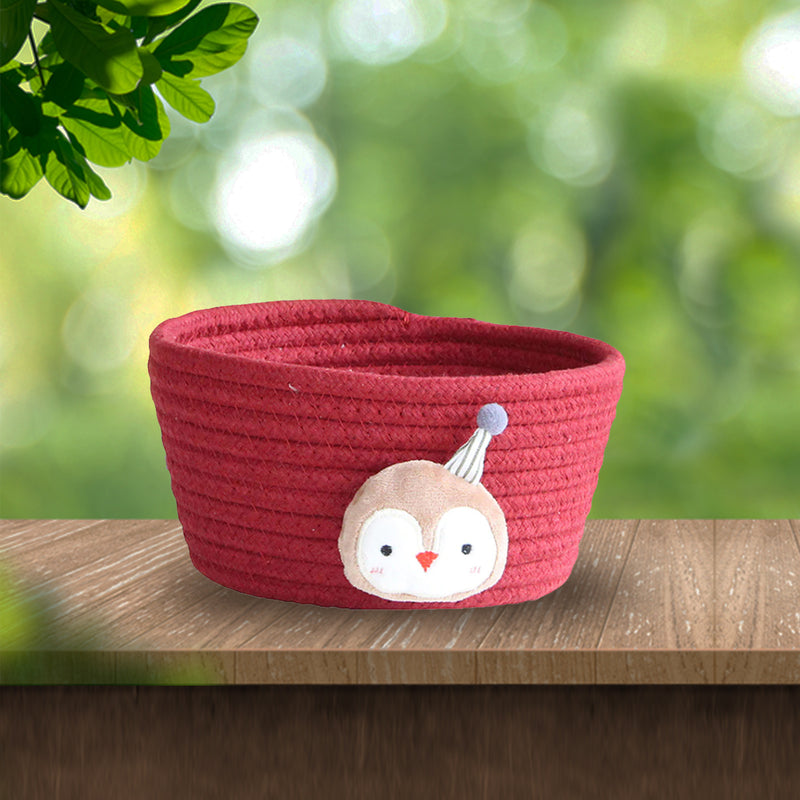 Handmade Red Cotton Gift Basket and Desktop Organiser - Baby Owl