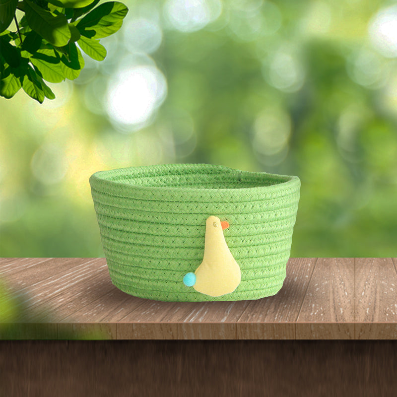Handmade Green Cotton Gift Basket and Desktop Organiser - Duck