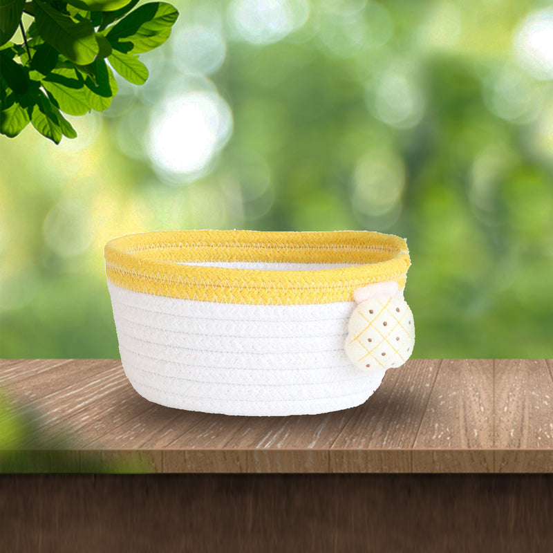 Handmade Yellow & White Cotton Gift Basket and Desktop Organiser - Pineapple