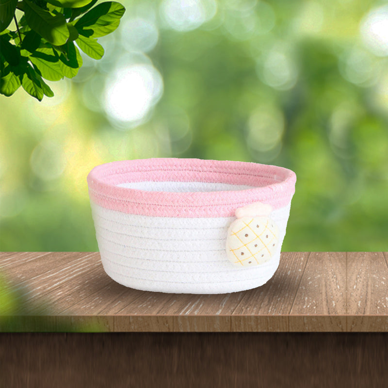 Handmade Pink & White Cotton Gift Basket and Desktop Organiser - Pineapple