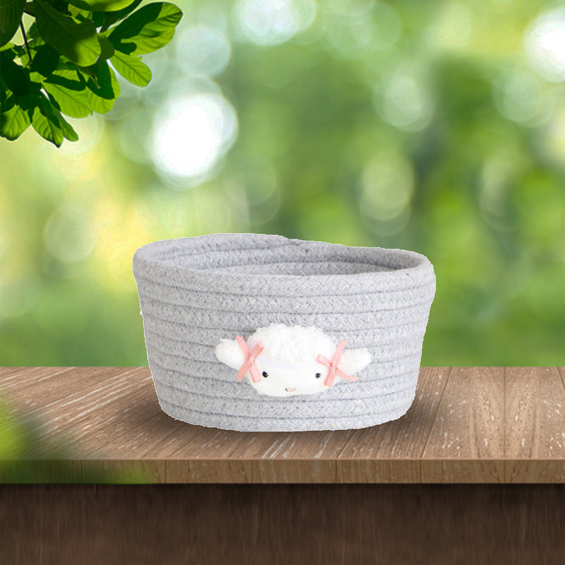 Handmade Grey Cotton Gift Basket and Desktop Organiser - Baby Sheep