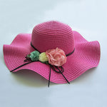 Sensational Straw Hat with flowers - Hot Pink