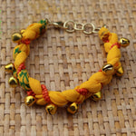 Yellow with Beads and Bells - Handmade Vintage Cloth
