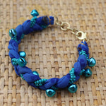Blue with Blue Bells - Handmade Vintage Cloth Bracelets