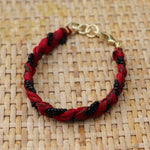 Red with Black Beads - Handmade Vintage Cloth Bracelets