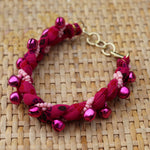 Pink with Pink Bells - Handmade Vintage Cloth Bracelets