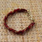 Red with Golden Beads - Handmade Vintage Cloth Bracelets