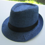 Men Cowboy Straw Hat - Navy Blue
