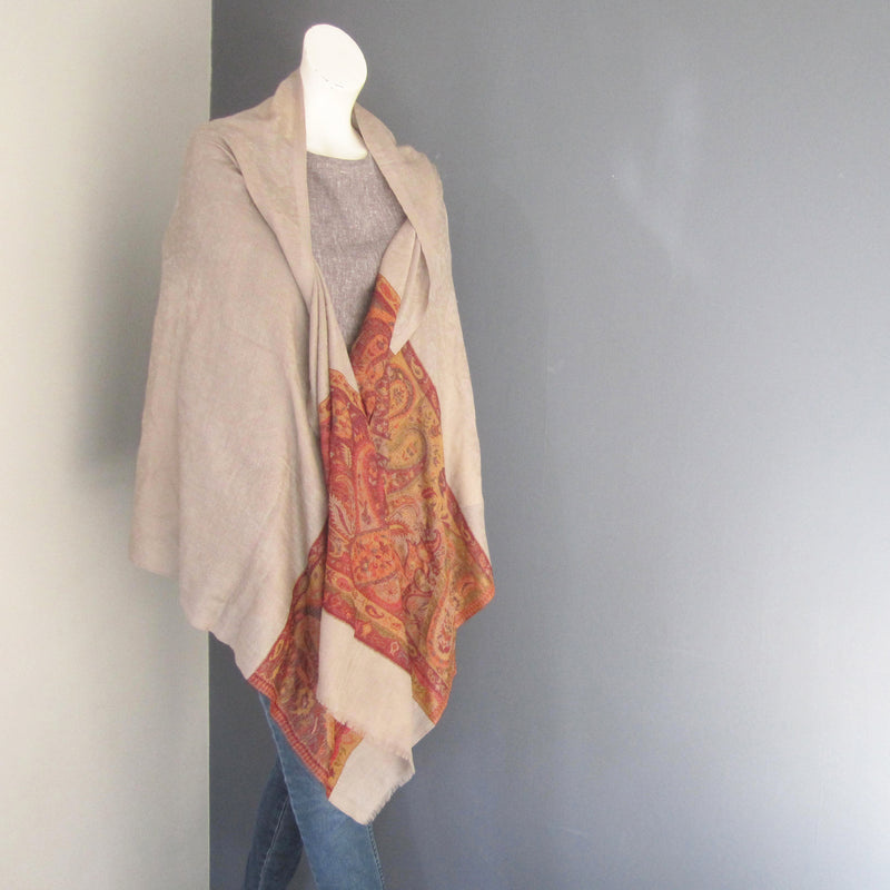Pashmina - Grey wilth Self patterned Red border Stole