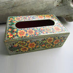 Paper Mache Tissue Paper Box (Grey with yellow flowers)