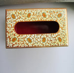 Paper Mache Tissue Paper Box (Gold with white flowers)