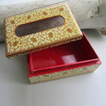 Paper Mache Tissue Paper Box (Gold with white flowers)