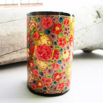 Paper Mache Pen Stand - Red (Yellow and Golden flowers)