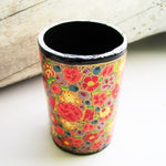 Paper Mache Pen Stand - Red (Yellow and Golden flowers)