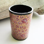 Paper Mache Pen Stand - Grey (Gold and purple flowers)