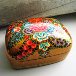 Paper Mache Gift Box - Gold (Red, Blue, Yellow, Grey flowers)