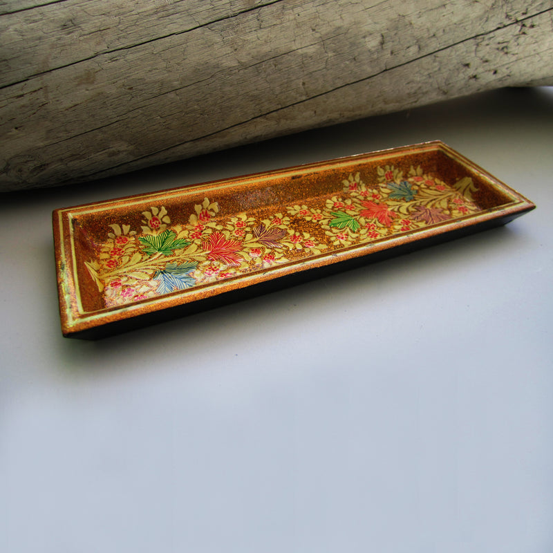 Paper Mache Tray - Golden (Yellow and Green flowers)