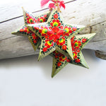 Paper Mache Star - Grey (Red and Yellow flowers)