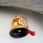 Paper Mache Bell - Golden (White and Red flowers)