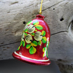 Paper Mache Bell - Red (White, Yellow and Green flowers)