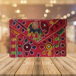 Embroidered Ethnic Boho Shoulder Crossbody Bag - Red