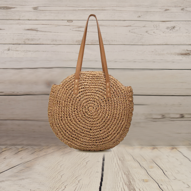 Handmade Round Women Straw/Rattan Shoulder Bag - (Brown 2)