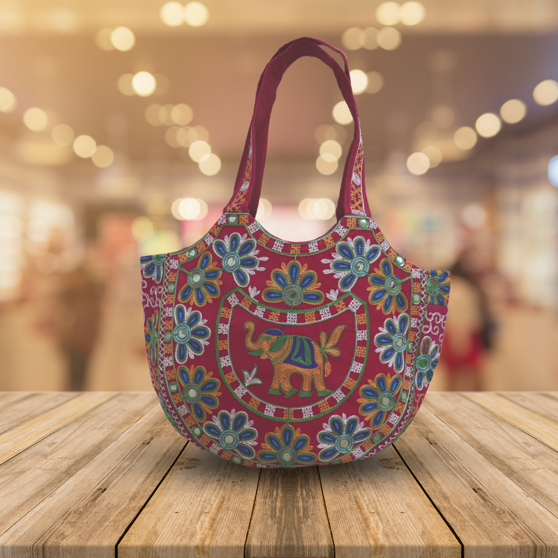 Hand Embroidered Ethnic Shoulder bag | Bohemian bag - Multicolored embroidery patches - 06